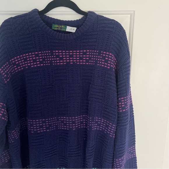 Medium Vintage Sweater Colours by Alexander Julian Navy Pink Green & Purple - Picture 5 of 5